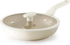 PRICUSIS Nonstick Ceramic Frying Pan with Lid, 8/10 Inch Skillet with Stay Cool Handle, Fully Coated, 100% Dishwasher Safe, Oven Safe, PTFE PFAS & PFOA Free (8 Inch, Coconut White
