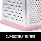 GORILLA GRIP 4-Sided 100% BPA-Free Cheese Grater With Container, Stainless Steel XL Box Graters, Parmesan Shredder, Grate Cheeses, Shred Veggies, Slip Resistant Handle, Dishwasher Safe Zester, Pink