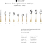 KEAWELL Pearl Edge Premium 65-Piece Refined Bead Silverware Set, 18/10 Stainless Steel, Service for 12, Fine Flatware Set with Serving Utensils, Dishwasher Safe (65, Gold Accent)