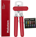 10 Colors, Manual Handheld Heavy Duty Hand can Opener Smooth Edge Stainless Steel, Top Lid Kitchen Gadgets, Best Large Rated Easy Turn Knob, with Bottle Opener, Red