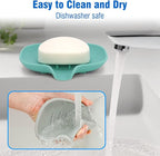 3 Pack Soap Bar Holder, AIMAIAIMAI Self Draining Soap Dish, Quick Drainage, Soap Dishes for Bathroom, Shower, Silicone Soap Tray for Kitchen, Dishwasher Safe (Green)