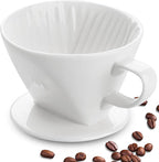 Handmade Pour Over Ceramic Coffee Dripper - Authentic Brewing Experience for Camping, Office, and Home (White)