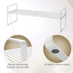 Hole Pattern Expandable Shelf Organizer,2Pack 8.1" Wide Easy to Assemble Cabinet Organizer Shelf, 16.5~27.1" Adjustable Height&Stackable Spice Organization for Cupboard, White