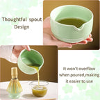 Matcha Tea Set, 5-Piece Ceramic Matcha Bowl & Whisk Kit with Cute Cat Pattern, Traditional Japanese Chawan, Scoop & Sifter, Perfect for Tea Ceremony, Gift for & Tea Lovers (green)