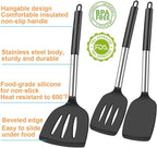 3Pcs Silicone Spatula Set Heat Resistant Spatulas for Nonstick Cookware Fish Turner Plastic Spatulas Rubber Wok Spatula, Long Large Spatula Silicone Cooking Use Kitchen Utensils Set