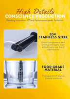 MegaWise Pro Titanium Reinforced 5-in-1 Immersion Hand Blender, Powerful 400W with 80% Sharper Blades, 12-Speed Corded Blender, Including 500ml Chopper, 600ml Beaker, Whisk and Milk Frother (Black)