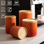 Sweejar Ceramic Food Storage Jar, Stackable Kitchen Canisters, Containers with Airtight Seal Wooden Lid for Serving Ground Coffee, Tea, Sugar, Salt and More - 28 Fl Oz (Gradient Orange)