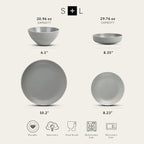 Stone Lain Lauren Stoneware, Rustic Plates and Bowls Set, Dinnerware, Service for 8, Speckled Green, Dishwasher & Microwave Safe, 32-Piece