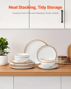 VEVOR Dinnerware Set, Service for 4 (12 PCS), Round Plates and Bowls Sets, Scratch Resistant Ceramic Dinner Ware, Dishwasher and Microwave Suitable Kitchen Dish, for Dessert Salad Soup Pasta, White