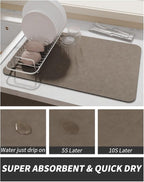 AMOAMI Coffee Mat Hide Stain Rubber Backed Absorbent Dish Drying Mat for Kitchen Counter - Brown, Fits Under Coffee Maker & Machine