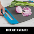 GORILLA GRIP BPA-Free Reversible Kitchen Cutting Board Set of 3, US Designed, Nonporous, Juice Grooves Catch Liquid, Slip Resistant Border, Dishwasher Safe, Durable Food Chopping Boards, Aqua Gray