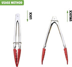 Small Tongs with Silicone Tips 7 Inch Kitchen Tongs, Set of 3 (Red)