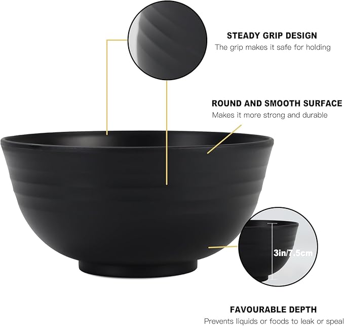 Homienly Cereal Bowl Set, Wheat Straw Fiber Unbreakable Lightweight Bowls Set (Grey Stone, 26 OZ)