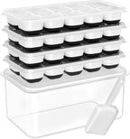 DOQAUS Ice Cube Tray with Lid and Bin, 4 Pack Silicone Plastic Ice Cubes Trays for Freezer with Box/Container, Stackable with Storage Iced Bucket Kits, Scoop, for RV, Soup, Food, Cocktail, Coffee
