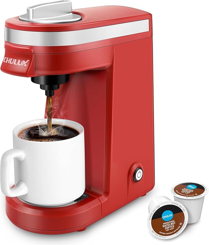 CHULUX Mini Coffee Maker for K Capsule, Single Serve Coffee Maker for One Cup Americano, Lightweight Pod Coffee Machine, Red