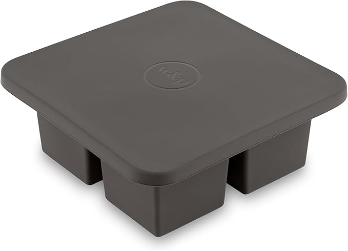 W&P Peak Silicone Extra Large Cube Ice Tray w/ Protective Lid | Charcoal | Easy to Remove Ice Cubes | Food Grade Premium Silicone | Dishwasher Safe, BPA Free