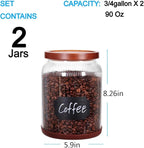 SAIOOL 2-Pack Striped Borosilicate Glass Airtight Canisters - Big mouth Large Capacity, Acacia Wood Lid, Food Storage Jars for Flour, Pasta, Pantry Organization (3/4 Gallon （2 Striped pack）)