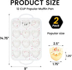 Vinino Silicone Heart Shaped Muffin Pan with Metal Reinforced Frame, 2 Pack Cupcake Pan, Silicone Heart Mold for Baking, Chocolate Bar and Egg Bites, Dishwasher Safe