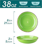 vancasso Bonita Pasta Bowls Set of 6, 38 oz Shallow Bowls, Ceramic Pasta Plates and Salad Bowls, Microwave & Dishwasher Safe Serving Bowls, Assorted Colors