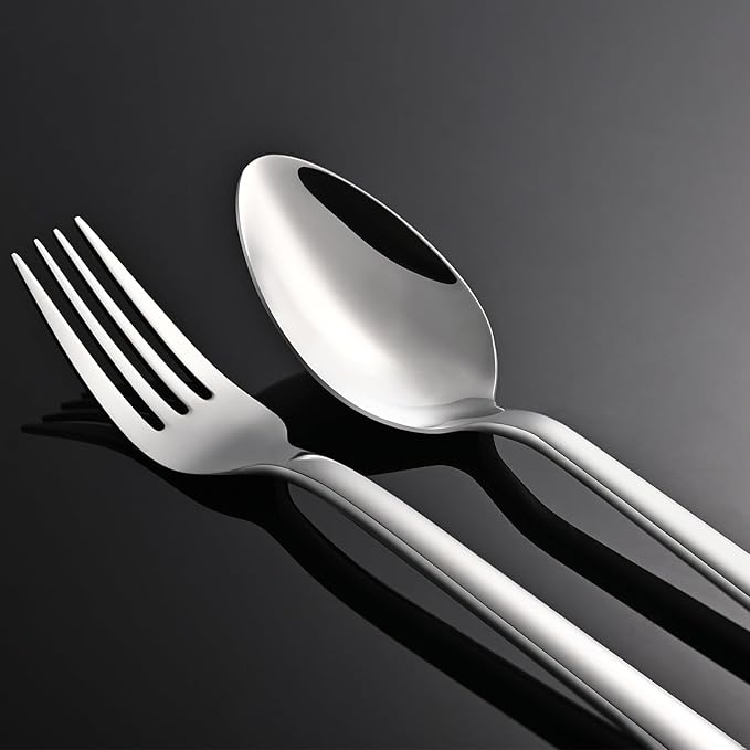 KINGSTONE 40 Piece Silverware Set, Flatware Set for 8, 18/10 Stainless Steel Cutlery Set Mirror Polished Modern Design Dishwasher Safe
