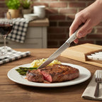 Alata 6-Piece White Steak Knives Set with Block, Stainless Steel Steak Knife set with Serrated Edge, Razor-Sharp, Full-Tang Construction, Dishwasher Safe