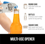 GORILLA GRIP Heavy Duty Stainless Steel Smooth Edge Manual Can Opener and Bottle Openers, Soft Comfortable Handle, Oversized Handheld Turn Knob, US Designed Multifunctional Kitchen Tool, Aqua