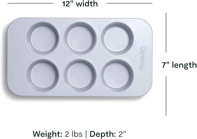 Caraway Nonstick Ceramic 6 Cup Muffin Pan – Non-Toxic, PTFE & PFOA Free – Oven Safe – Aluminized Steel Core – Small Muffin Pan for Baking Cupcakes, Muffins & More - Perracotta