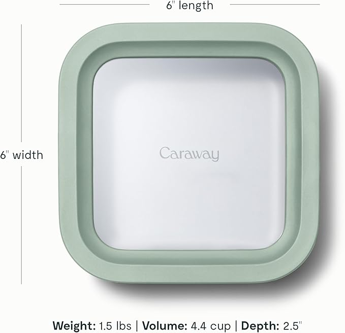 Caraway 2pc Glass Food Storage Set - 4.4 Cup Food Containers (2) - Ceramic Coated - Non Toxic, Non Stick Lunch with Lids - Dishwasher, Oven, & Microwave Safe - Mist
