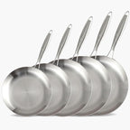 LOLYKITCH 8-9-10-11-12 Inch Tri-ply Stainless Steel Frying Pan Set,Skillets,Chef's Induction Cooking Cookware Set,Dishwasher and Oven Safe,Detachble Handle