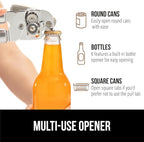 GORILLA GRIP Heavy Duty Stainless Steel Smooth Edge Manual Can Opener and Bottle Openers, Soft Comfortable Handle, Oversized Handheld Turn Knob, US Designed Multifunctional Kitchen Tool, Almond