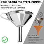 Anaeat Stainless Steel Kitchen Funnel, Multi-Use Premium Metal Food Grade Cooking Funnels with 2 Removable Strainer Filter for Transferring Liquid or Dry ingredients, Oils & 1 Pc Cleaning Brush (5.0")