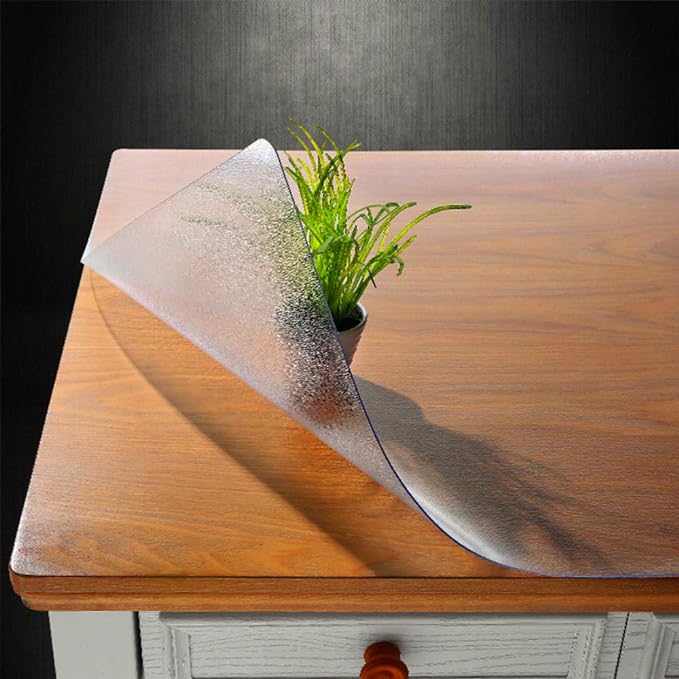 NECAUX Custom Multisize 1.5mm Thick Frosted PVC Table Cover Protector - 23.6 x 48 Inch Water Resistant Plastic Rectangular Vinyl Non-Slip Desk Pad for Coffee Table/Writing Desk
