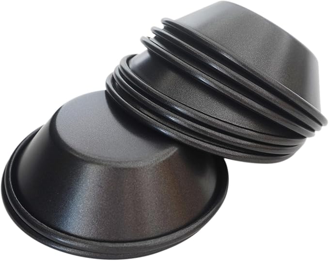 3 Inch Tart Pan, Carbon Steel Pastel De Nata Tins, Nonstick Egg Tart Molds, Mini Round Quiche and Pie Pan for Tartlet, Cupcake, Pudding, Muffin Baking - 8Pcs, Black