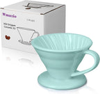 Pour Over Coffee Dripper - Ceramic Pour Over Coffee Maker Cone, Porcelain Coffee Drip, Pour Over Single Cup, Manual Brew Maker for Home, Cafe, Office - 1-4Cup, V60 Size 02 (Lake blue)