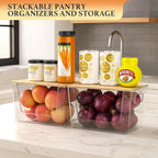 2 Set Pantry Organizers and Storage - Clear Stackable Bins with Bamboo Lid for Fruit, Onion, Potato, Vegetable - Trash Bag Holder Dispenser Under Sink Organizer for 4-13 Gal Bags