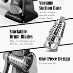 Cheese Grater Hand Crank Rotating Cheese Shredder Stainless Steel Vegetable Slicer Grater for Kitchen 3 Blades for Cheese, Carrot, Cucumber, Nuts, Chocolate, Dark Grey