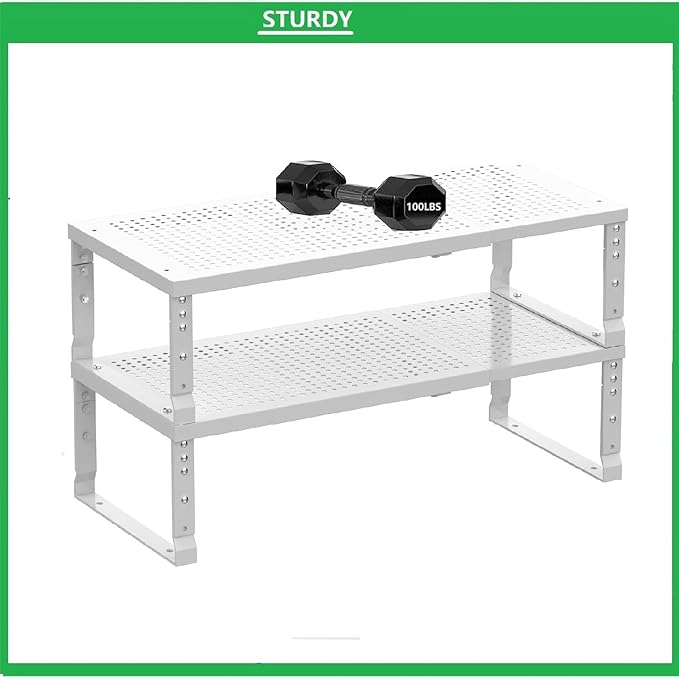 Metal Stackable Expandable Storage Shelf - Multi-Functional Home Storage Shelf, Suitable for Kitchen, Cabinet，Bathroom, Office, Garage, etc.（1PACK/White/Medium