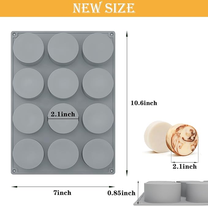 Moukiween Round Soap Silicone Molds, 2.1 inch Small Round Mold for Handmade Soap Making Shower Steamer, Bath Bombs, Chocolate, Candles, 2 PCS