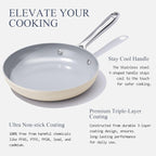 Nonstick Ceramic Frying Pan 10" Non Toxic Cooking Skillet for Eggs Pancakes & Stir Fry, Even Heat Distribution, PTFE/PFOA/PFAS Free, All Cookops Compatible, Stainless Steel Handle, Cream