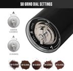 VSSL Java Manual Coffee Grinder, 20 Gram Capacity, Stainless Steel Burr, 50 Settings, Black
