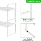 Expandable Cabinet Storage Shelf Stackable Organizer Rack for Kitchen Bathroom Pantry Spice Cupboard Coffee Countertop Home Office Desk Heavy Duty Nonslip White Small 3 Packs