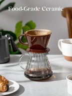 DOWAN Pour Over Coffee Dripper, Non Electric Pour Over Coffee Maker, Porcelain Slow Brewing Accessories for Home, Cafe, Restaurants, Easy Manual Brew Maker, Brown