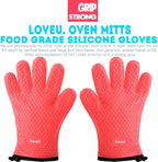 Kitchen Oven Gloves - Dual-Layer Heat Resistant Grilling Gloves, Silicone Oven Mitts with 5 Fingers, Waterproof Non-Slip Pot Holder for Barbecue, Cooking, Baking (XL-XXXL, Red)