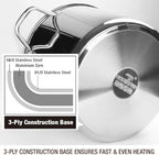 HOMICHEF Small Stock Pot 4 Quart Nickel Free Stainless Steel - Small 4Qt Stockpot With Glass Lid - Soup Pot Cooking Pot 4 Quart
