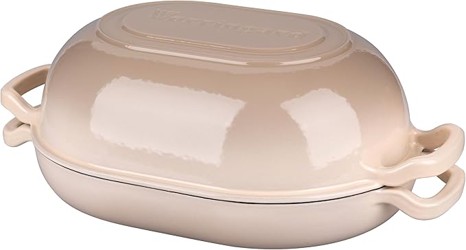 Enameled Cast Iron Sourdough Bread Oven, Dutch Oven, Loaf Cast Iron Bread Pan for Homemade Bread Baking, Meatloaf Pan with Lid, 7QT, Latte