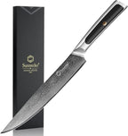 Sunnecko Damascus Kitchen Knife 8 Inch Carving Knife for Meat Slicing Knife Japanese VG10 Steel,Full Tang