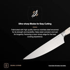 DURA LIVING 3-Piece Kitchen Knife Set – Ultra-Sharp German Stainless Steel, 8” Chef, 5” Utility, and 3.5” Paring Knives with Ergonomic Handles, Multipurpose Kitchen Knife Set, Clear