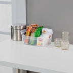 Sterilite 9.5 x 6.5 x 4 Inch Small Open Scoop Front Clear Storage Bin with Comfortable Carry Through Handles for Household Organization (16 Pack)