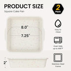 Vinino 8 inch Silicone Square Cake Pan with Metal Reinforced Frame Set of 2, Nonstick Silicone Brownie Pans BPA Free Suitable for Making Cakes, Brownies, Bread