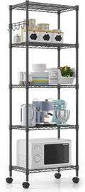 Himimi 5-Tier Wire Shelving Unit on Wheels, Adjustable Heavy Duty Metal Shelves with Side Hooks, Metal Organization Wire Rack for Kitchen Garage Basement, 13" L x 23" W x 72" H, Black